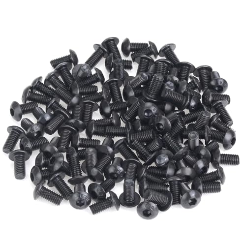 105 Pieces M3 x 6mm Button Head Socket Cap Screws, Thread Pitch 0.5mm, Sutemribor M3 Black Screws, 10.9 Grade Alloy Steel, Black Oxide Finish, Fully Threaded - size: M3 x 6mm, style: Button Head