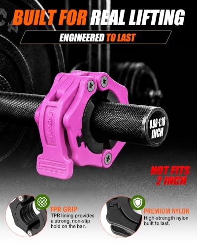 MAXRICH Ultra-Thin 1-Inch Barbell Clamps, Quick Release Weight Clips for 23–30mm Bars, Secure Barbell Collars for Home Gym - color: Rose