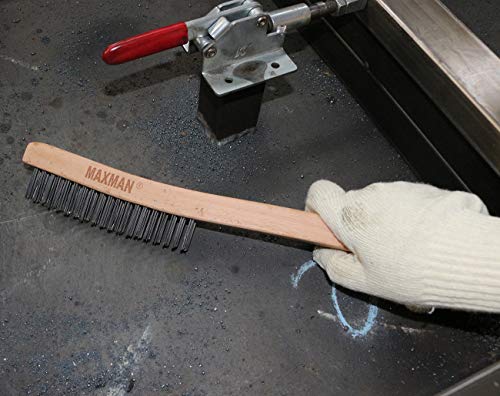 MAXMAN Wire Brush, Heavy Duty Carbon Steel and Stainless Steel Wire Brushes for Cleaning Rust, Grill, Paint Removal, Welding, Stiff Bristle Metal Brush with 14" Long Beech Wood Handle, Large, 2Pcs - style: 1 Stainless Steel Brush+ 1 Carbon Steel Brush