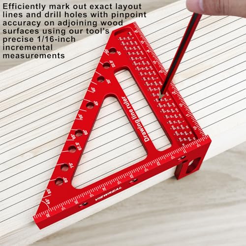 Large Carpenter Square 6.5''x5.79''Protractor Ruler with 3D Multi-Angle Measuring and Scribing Features with Anti-Lost Pin for Accurate Woodworking & Construction - color: Red