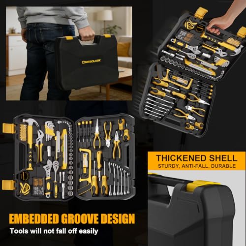 199 Piece Tool Kit for Home,General Household/Auto Repair Tool Set,Basic Hand Tool Kit with Socket Wrench,Tool Box Case for Men,Perfect for Diyer Handyman Homeowner - color: Black and Yellow