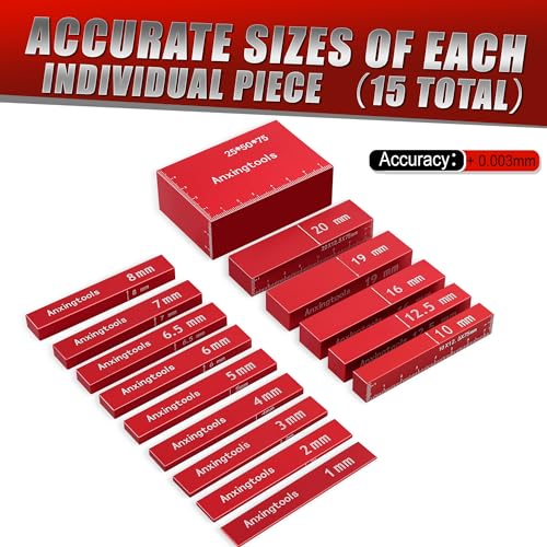 Metric Setup Blocks Height Gauge Set, 15pcs Precision Aluminum Setup Bars Guage Block Set Include Aluminum Alloy Triangle Ruler for Router and Table Saw Accessories Woodworking Set Up