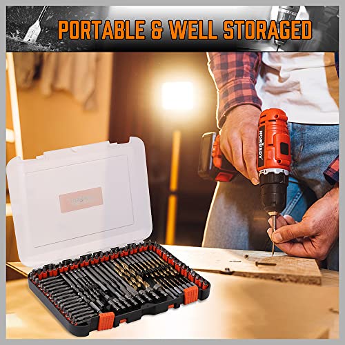 HORUSDY Impact Drill Bit Set, 112-Pieces 1/4" Hex Shank Impact Driver Bits and Screwdriver Bits Set for Screw Driving and Wood Metal Cement Drilling Screwdriver Bits Set with Storage Case