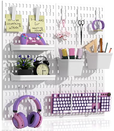 AKTOP Plastic Peg Board Wall Organizer 4-Pack, 12"x12" Pegboard Kit, White - color: 12inch Pegboard Kit-White