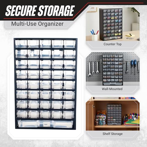 Storage Bin with Drawers - 41-Drawer Plastic Tool Organizer - Hardware or Craft Cabinet for Storing Beads, Toys, or Nuts and Bolts by Stalwart (Black) - style: 41 Drawers