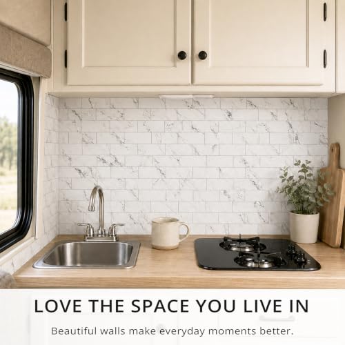 StyloVue 100 Pieces Peel and Stick Backsplash for Kitchen, 3" x 6" PVC Subway Tile, 2026 Upgraded Volakas White Marble, Stick on Wall Tile for Kitchen, Bathroom, Fireplace, RV - color: Volakas White Marble