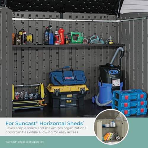 Suncast Horizontal or XL Vertical Shed Shelf Kit, Space Saving Shelving for Wall Mount Outdoor Storage Structures, 67" W x 10.25" D x 1.25" H, Black