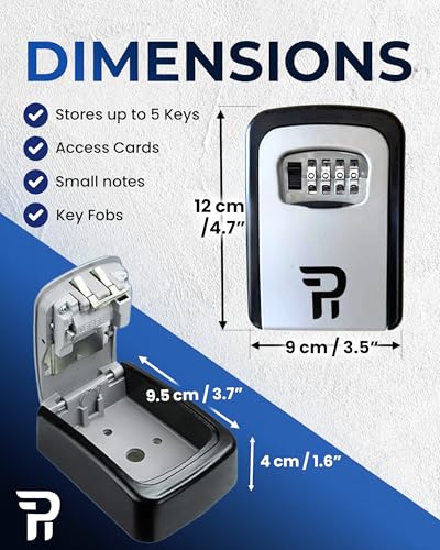 Rudy Run Key Lock Box for Outside – Large Outdoor Lockbox for Keys with Code, 4-Digit Combination Hidden Safe to Hide a Key Outside, Wall Mounted Key Storage for Home, Airbnb, 1 Pack