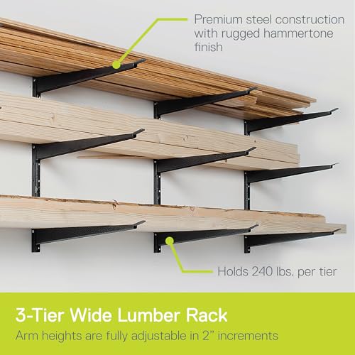 Delta Heavy Duty Lumber Storage Rack Cycle, Holds Up to 720 lbs - 3-Tier Wide Wood Storage Rack with Fully Adjustable Arms - Steel Construction Storage Solution for Garage, Basement & Pantry - style: 16" Gray Wide 3-Tier Heavy Duty Rack