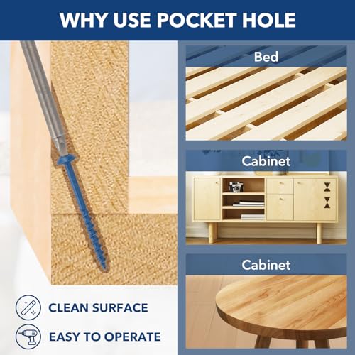 Pocket Hole Screws #8x1, Coarse Thread Wood Screws 300Pcs, Washer Head with Square Drive, 150MM Drive Bit Included - color: Blue, size: #8x1‘’