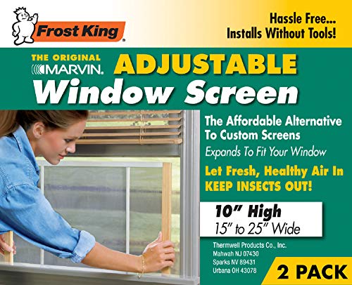 Frost King 2AWS1025 WB Marvin Adjustable Window Screen, 10in High x Fits 15-25in Wide (2 Pack) - style: 10" High x Fits 15-25" Wide (2 Pack)