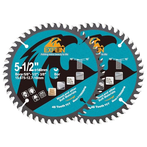 5-1/2 Inch Miter/Table Saw Blades 2pcs, 48 Teeth ATB TCT Fine Finish Wood Cutting Circular Saw Blade with 5/8 Inch Arbor - size: 140mm 48T