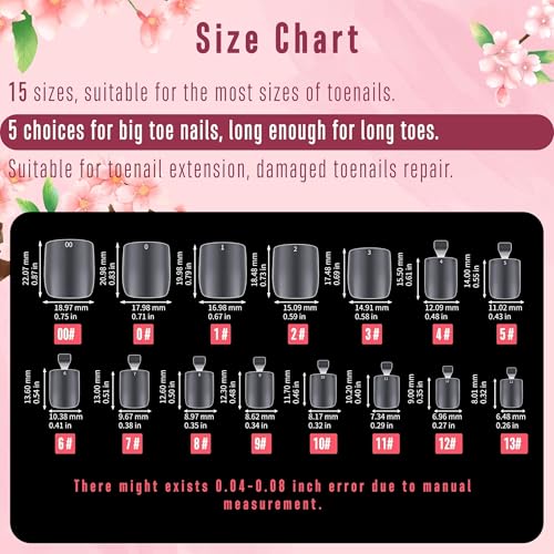 NOVO OVO Long Square Toe Nail Tips Press on Full Cover, Extra Wide Clear Toenails Kit, Pre-shaped Double MatteToenails For Women Men Big Toe Long Nail Beds x 15 Sizes 360 Pcs up to 12 Pedicures - color: Long Square Clear Matte