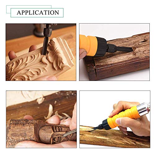 YUCHENGTECH Electric Chisel Carving Tool Electric Wood Carving Chisel Woodworking Hanging Flexible Shaft Machine Kit with 5 Blades + Foot Control Pedal (220V) - size: 220V