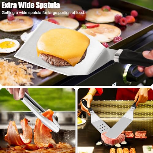 Grilliance 27pcs Griddle Accessories Kit for Blackstone, Professional Hibachi Flat Top Grill Tools, Enlarged Spatula Gift Set with Basting Cover，Burger Press Patty Maker for Outdoor BBQ Teppanyaki