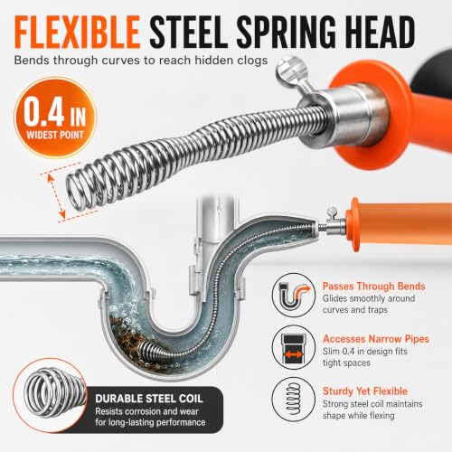 25FT Drain Auger with Drill Adapter, Plumbing Snake Clog Remover for Sinks