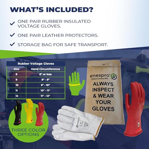 Enespro Class 0 Insulated Electrical Gloves Kit, 1000V AC/1500V DC, Size 9 - color: Red, size: Size 9