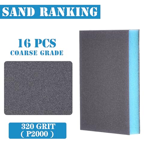 16Pcs 320 Grit Sanding Sponge, Jamiikury Sanding Blocks Washable and Reusable, Wet Dry Sandpaper Sponge for Wood Metal Furniture Paint and Drywall - size: 320 Grits