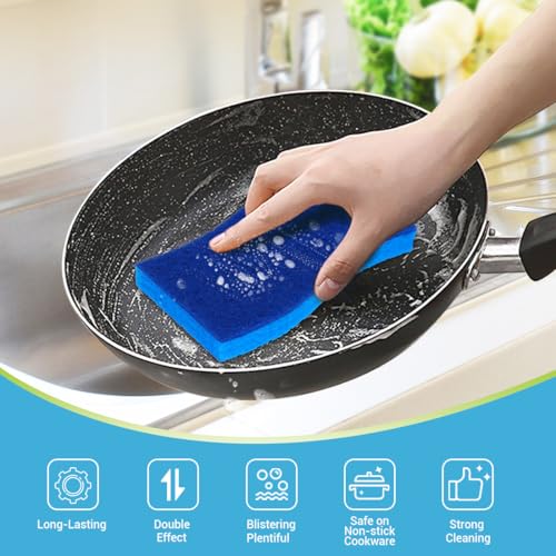 AIDEA XL Sponges Kitchen 12Count, Non-Scratch Scrub Sponges for Dishes - color: Blue-extra Large