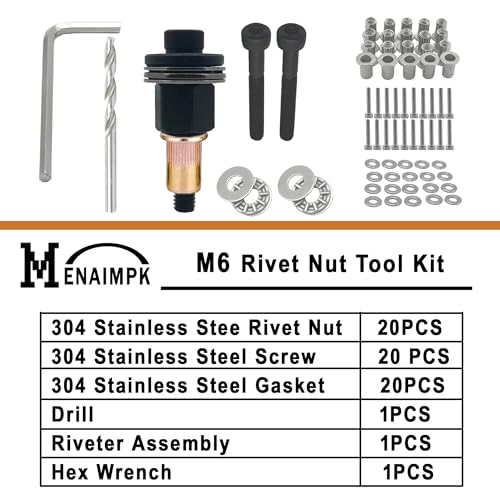 Rivet Nut Tool,Hand Nuts Riveter Installation Tool Set,Rivet Nuts Tools Kit with a Drill Bit & Rivet Nuts and Flat Head Screw (M6-Rivet Nut Kit)