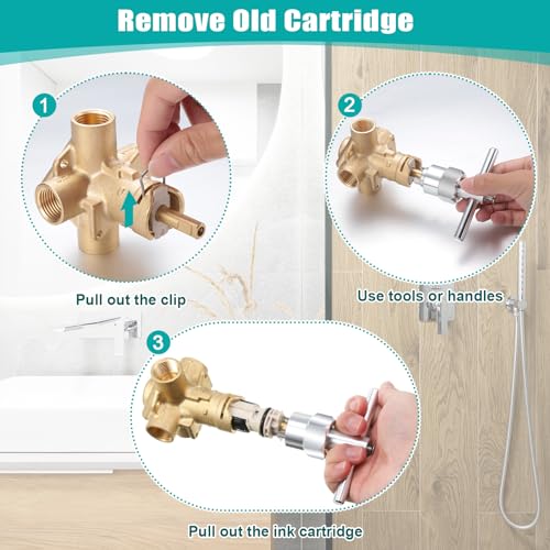 Enhon 2 Pack 1222 Replacement Cartridge Compatible with Moen with Puller, Tub Shower Cartridge Replacement Kit Compatible with Posi temp Faucet, Shower Repair Tool