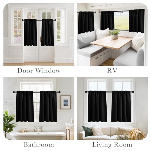 PONY DANCE Black Kitchen Curtains Over Sink 24 inch Long for Small Windows - color: Black, size: 29"W x 24"L (Pack of 2)