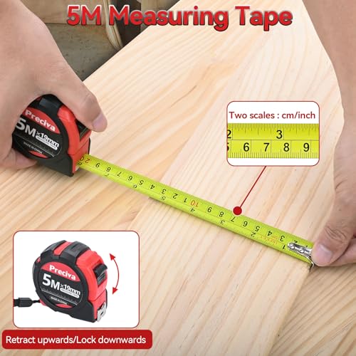 Preciva Carpenter Square Set - 7 inch Rafter Square, Belt-Mounted Organizer and Tape Measure, Multi-Purpose Carpenter Tool Measuring Layout Tool for Woodworking and Carpentry