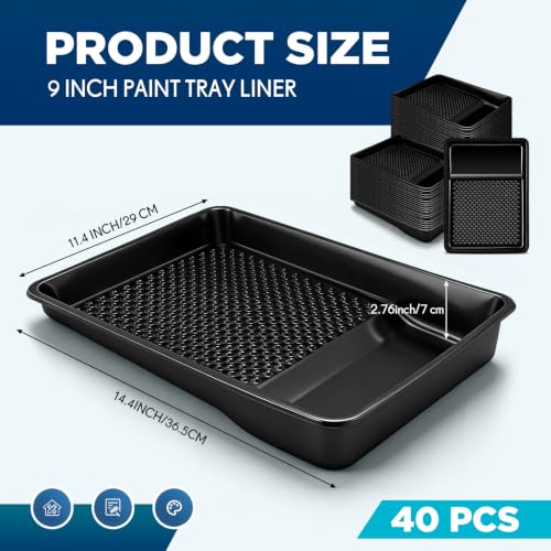 Geelin 40 Pcs 9 Inch Disposable Paint Tray Liner Heavy Duty Plastic Household Paint Pan Trays(Dots, Black) - color: Black, size: 9 Inch, style: Dots