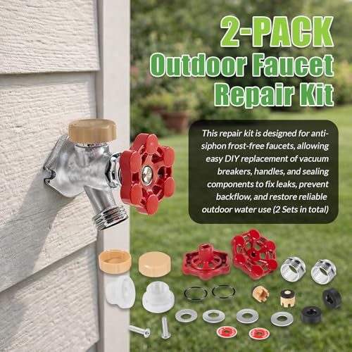 ASSE 1019-A Repair Kit for Anti-Siphon Frost-Free Sillcock Valves, Universal Outdoor Faucet Repair Kit Including VACVBKX1B Vacuum Breaker Kit and Metal Handle (2 Pack)