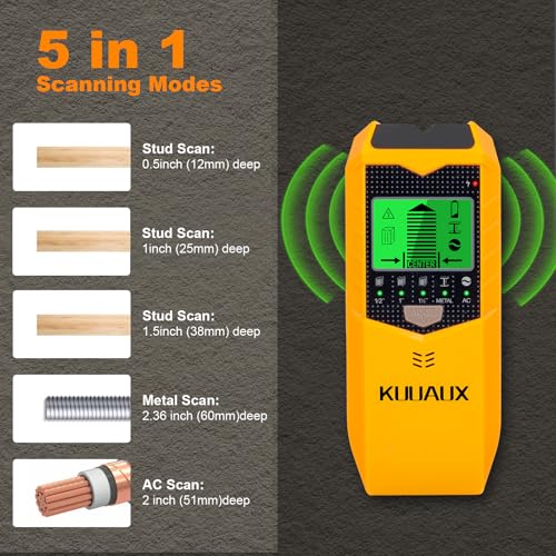 Stud Finder Wall Scanner, 5 in 1 Stud Detector with Smart Microprocessor Chip and HD LCD Display, Beam Finders for Center and Edge of Wood, AC Wire, Joist, Metal and Pipe, Tool Gifts for Men
