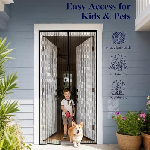 Door Net Screen with Magnet, Fits 34" x 82" Doors, 36 Magnets Auto Close - size: Fits Door 34x82 inch
