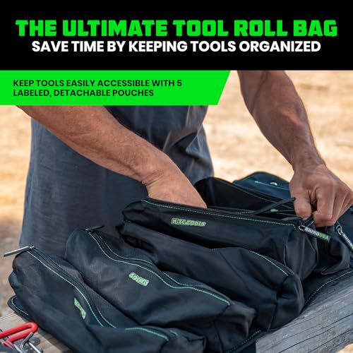 Rhino USA Tool Bag Roll - Heavy Duty Canvas Organizer for Tools - color: Green Black