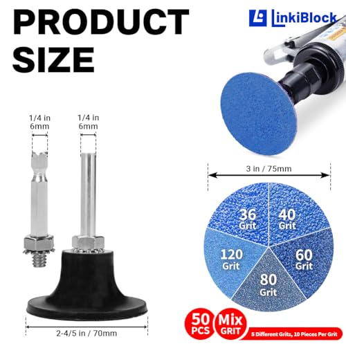 50Pcs 3 inch R-Type Quick Change Zirconia Surface Conditioning Sanding Discs Set, 36, 40, 60, 80 & 120 Grit (10 Disc Each) with Adapter & Backing Pad - style: Mix Grit