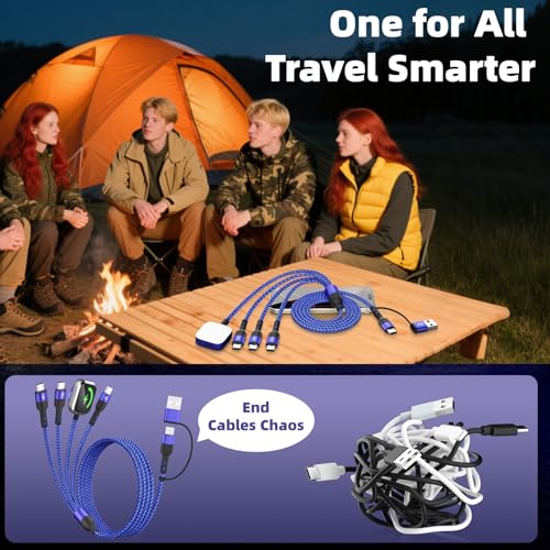 4 IN 2 Multi Charging Cable with 3 USB-C/iWatch Charger, Travel Essentials - color: Purple, size: 2Pack 5FT