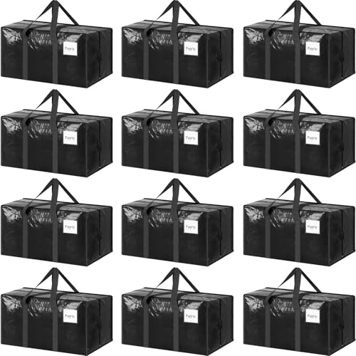 12 Pack Extra Heavy Duty Large Moving Bags with Strong Zipper, Black - color: Black, size: 12 Pack