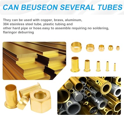 168PCS Tube OD（1/4" 5/16" 3/8" 1/2" Brass Compression Sleeves Ferrules & Insert,4 Sizes Brass Compression Fitting Assortment Kit for Connecting air, Fuel, Water, Oil - size: 168 pcs, 1/4", 5/16", 3/8", 1/2"