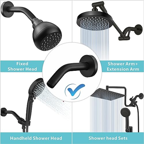Shower Arm with Flange, 6 Inches Wall Mount Replacement Shower Head Arm For Fixed Shower Head and Handheld Showerhead, Matte Black - color: Matte Black, style: 6 Inch