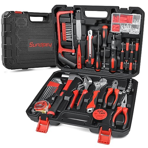 Sundpey 148 Pcs Portable Basic Hand Repair Home Tool Kit Set with Case Red - color: Red