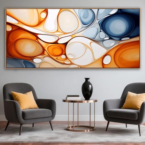 KLAKLA Orange Wall Art 86x39 Inches - Abstract Huge Canvas Picture Wall Decor Living Room Oversized Artwork for Walls Bedroom Office Decoration Modern Frame Wall Art - color: Colorful + Orange Frame, size: 86"L x 39"W