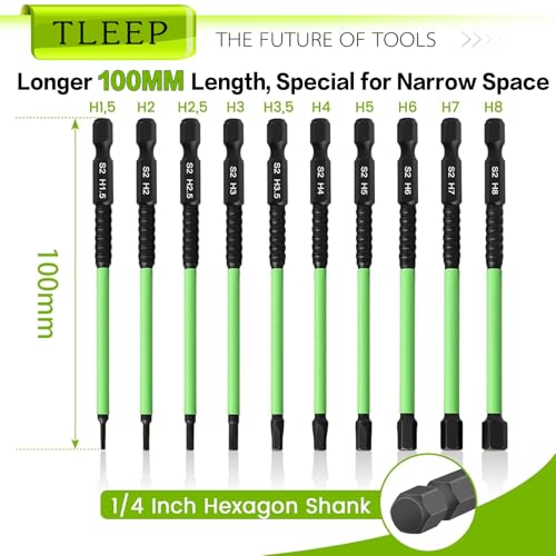 10 x Allen Wrench Drill Bit Set 1/4" Hexagonal Shank 4" Long Impact Wrench Hex Key, Metric Magnetic Tips S2 Steel Hex Bit, Latest Version Black Allen Key with Storage Box - size: B.1.5mm to 8mm