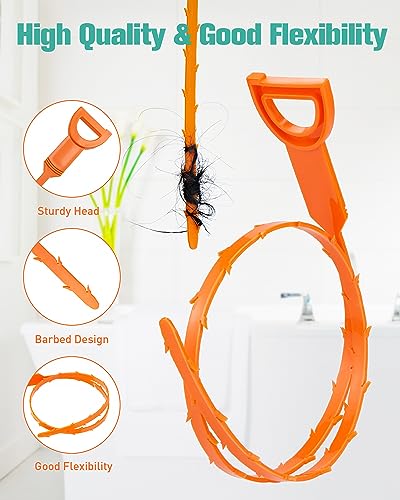 Oanie 7 Pack 25inch Drain Clog Remover Tool, Cleaner Hair Clog Remover(6pcs), Cleaner Sticks to Drain Hair Clog for Remover(1pcs), Sink Snake for Shower Kitchen Sink Bath Tub Bathroom(6+1)