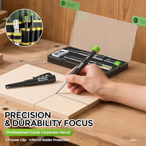 Nicpro CP3000 Construction Pencils with Sharpener & Holster, 1 Pack | Carpenter Pencil with 6 Refills, Deep Hole Mechanical Pencil for Construction, Heavy Duty Carpenter Pencil for Architect - style: Carpenter Pencil