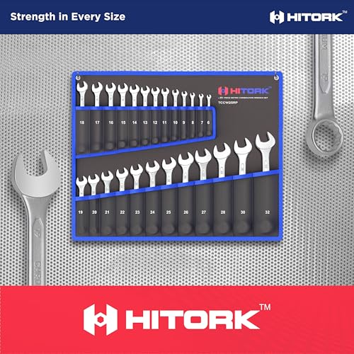 HITORK 25 Piece Metric Combination Wrench Set, 6-32 mm, 12-Point CRV Steel