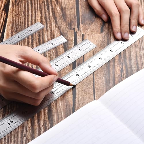 6 Inch Machinist Ruler, 4-Pack Stainless Steel Precision Scale Ruler with Inch/Metric Etched Markings, Dual Side Measuring Rule for Engineers, Drafting, Woodworking - style: 6 Inch