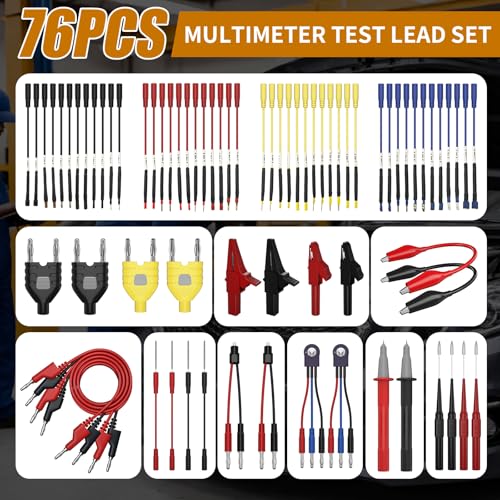 76 Pcs Automotive Circuit Test Lead Kit, Multimeter Test Leads Kit, Electrical Back Probe Kit, Alligator Clip, Acicular Probe, Banana Plug Adapters, Volt Meter Lead (with Carrying Case) - size: 76-piece