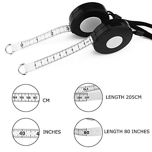 80'' 205cm Black Retractable Tape Measure with Black Rope - color: Black, size: 2.1 m