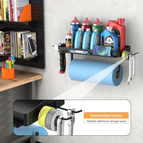 SUNTECH Garage Paper Towel Holder with Shelf, Wall-Mount (Black) - color: Black, size: 12.8-inch