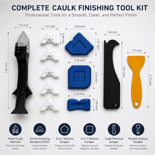 Professional 3-in-1 Silicone Caulking Tool Kit - Caulk Removal & Finishing Tool