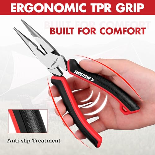 ARROW Needle Nose Pliers, 8-inch Long Nose Cutting Pliers with Wire Cutter - size: 8 Inch