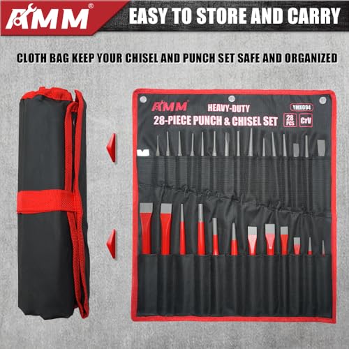 AMM 28-Piece Punch and Chisel Set, Heavy Duty Cr-V for Metal - size: 28PC